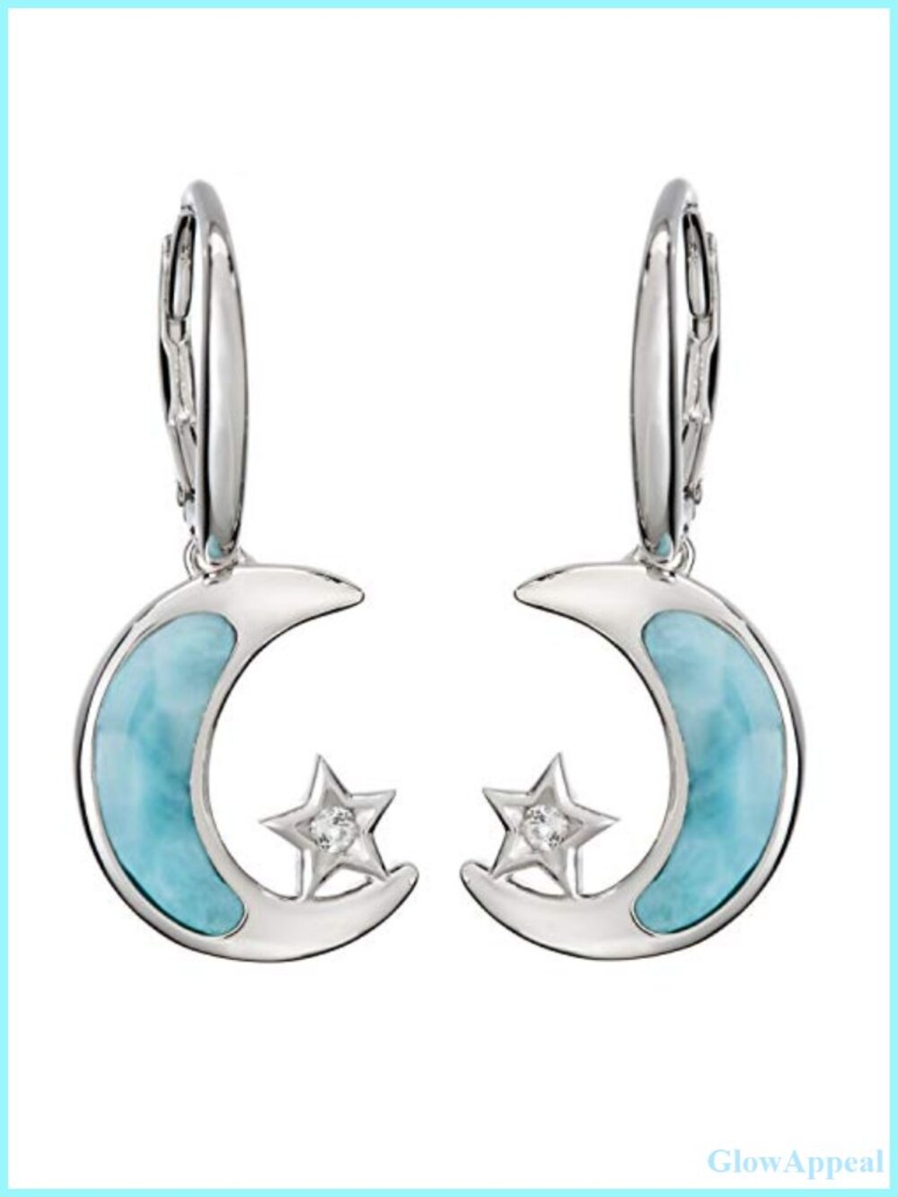 Sterling Silver Larimar Cubic Zirconia Star & Moon Dangle Earrings